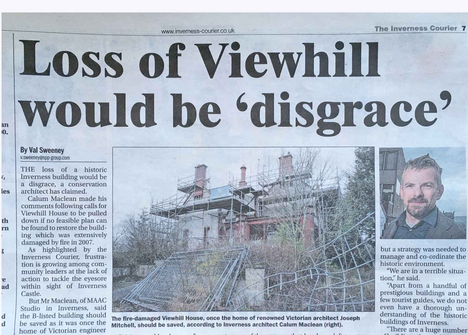 Viewhill Article in Inverness Courier by MAAC Studio conservation architects Inverness